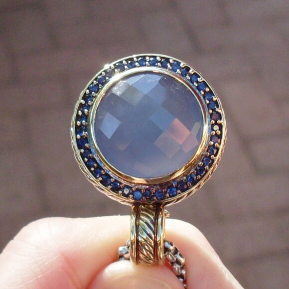 David Yurman Extra Large Cerise Chalcedony & Sapphire Enhancer Pendant - 18K/925 - Picture 4 of 12